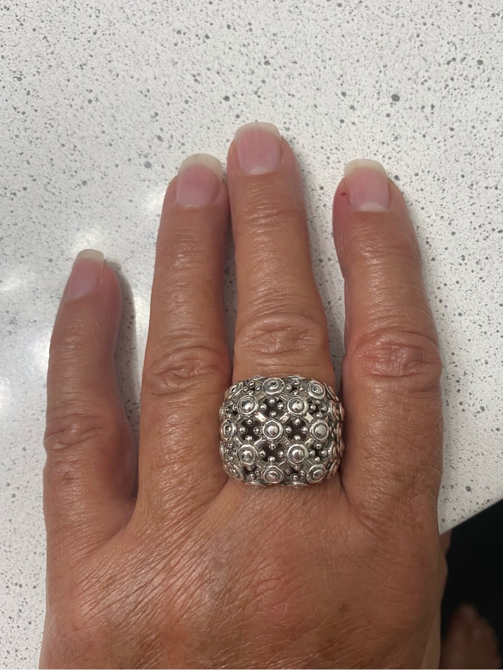 Oxidized Silver Bohemian Dome Statement Ring   Size 7.5